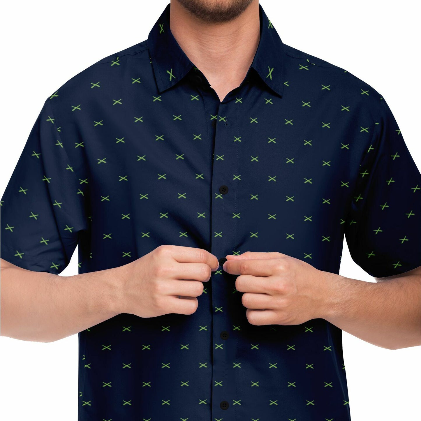 Crossed Cannons Navy and Lime Short Sleeve Button Down Shirt