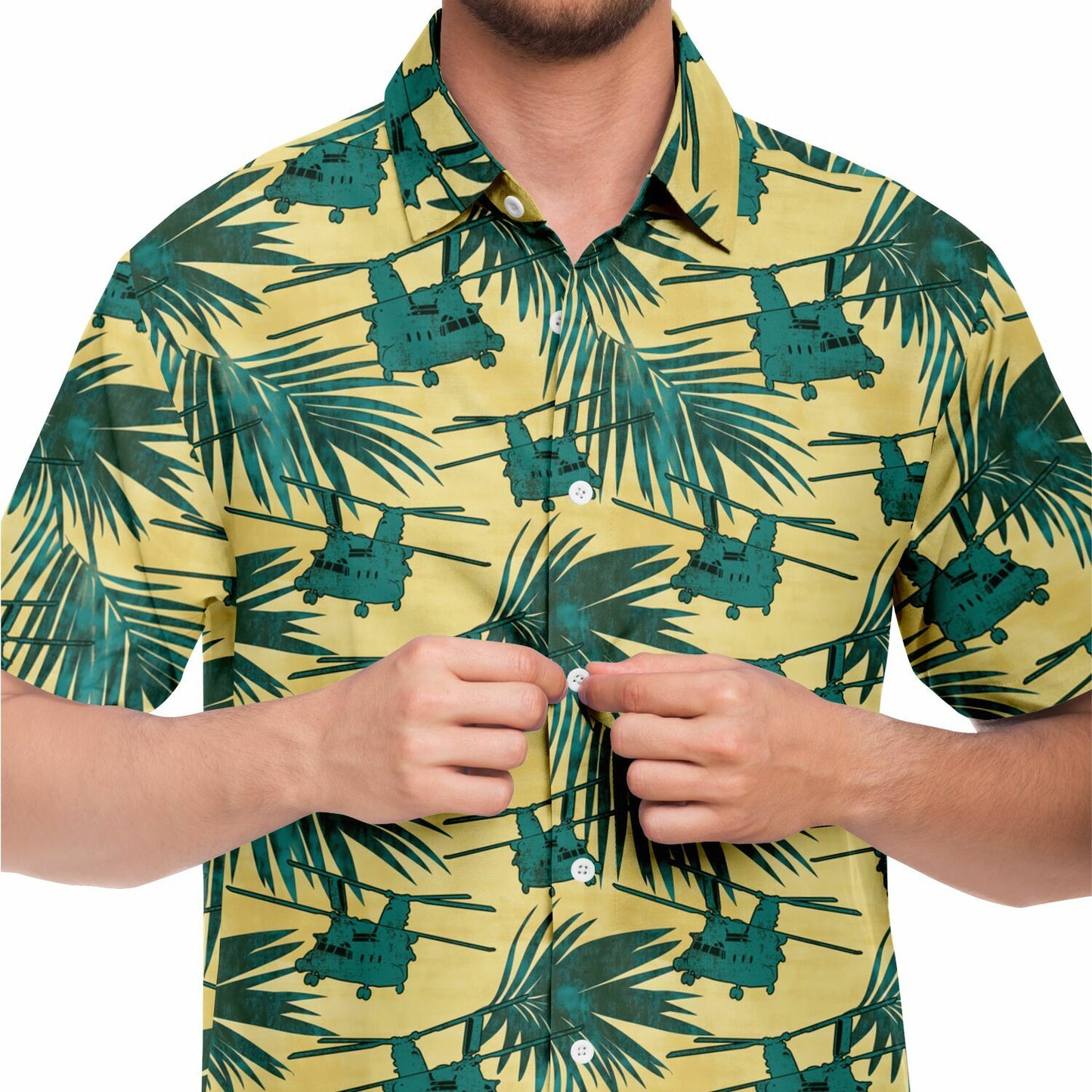 Chinook Yellow Palm Aloha Short Sleeve Button Down Shirt