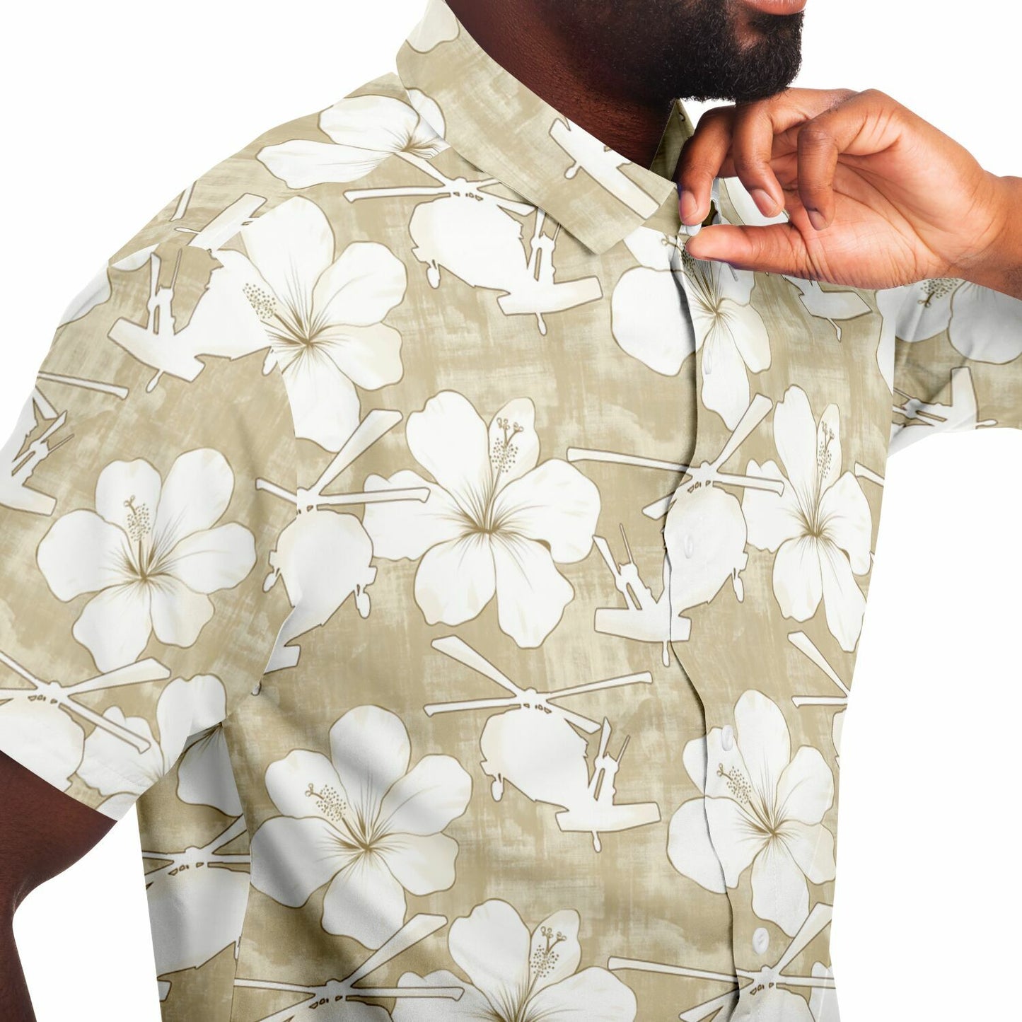 Tan Blackhawk Helicopter Aloha Short Sleeve Button Down Shirt