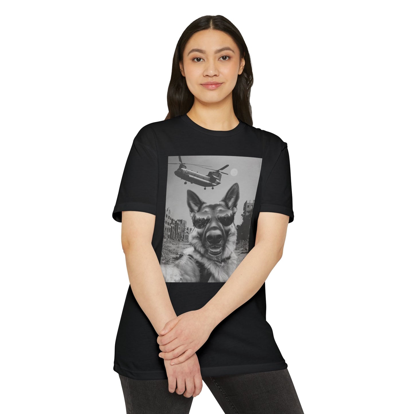 Funny Dog Chinook Helicopter Selfie CVC Jersey T-shirt