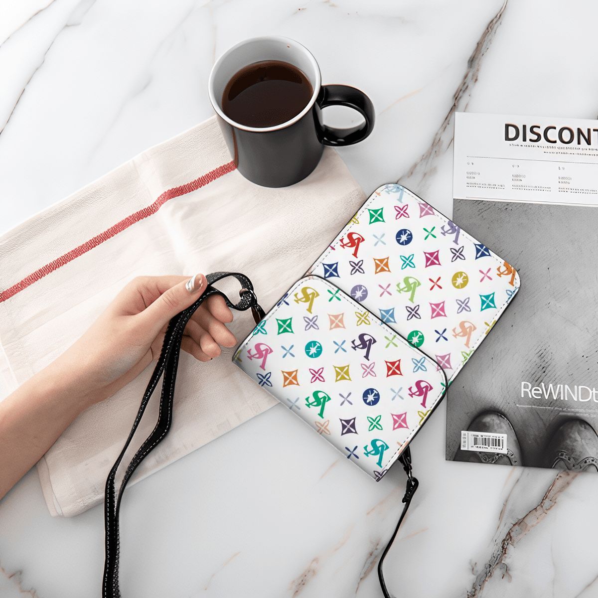 VS Luxe Cloud Icons Leather Cell Phone Purse With Shoulder Strap