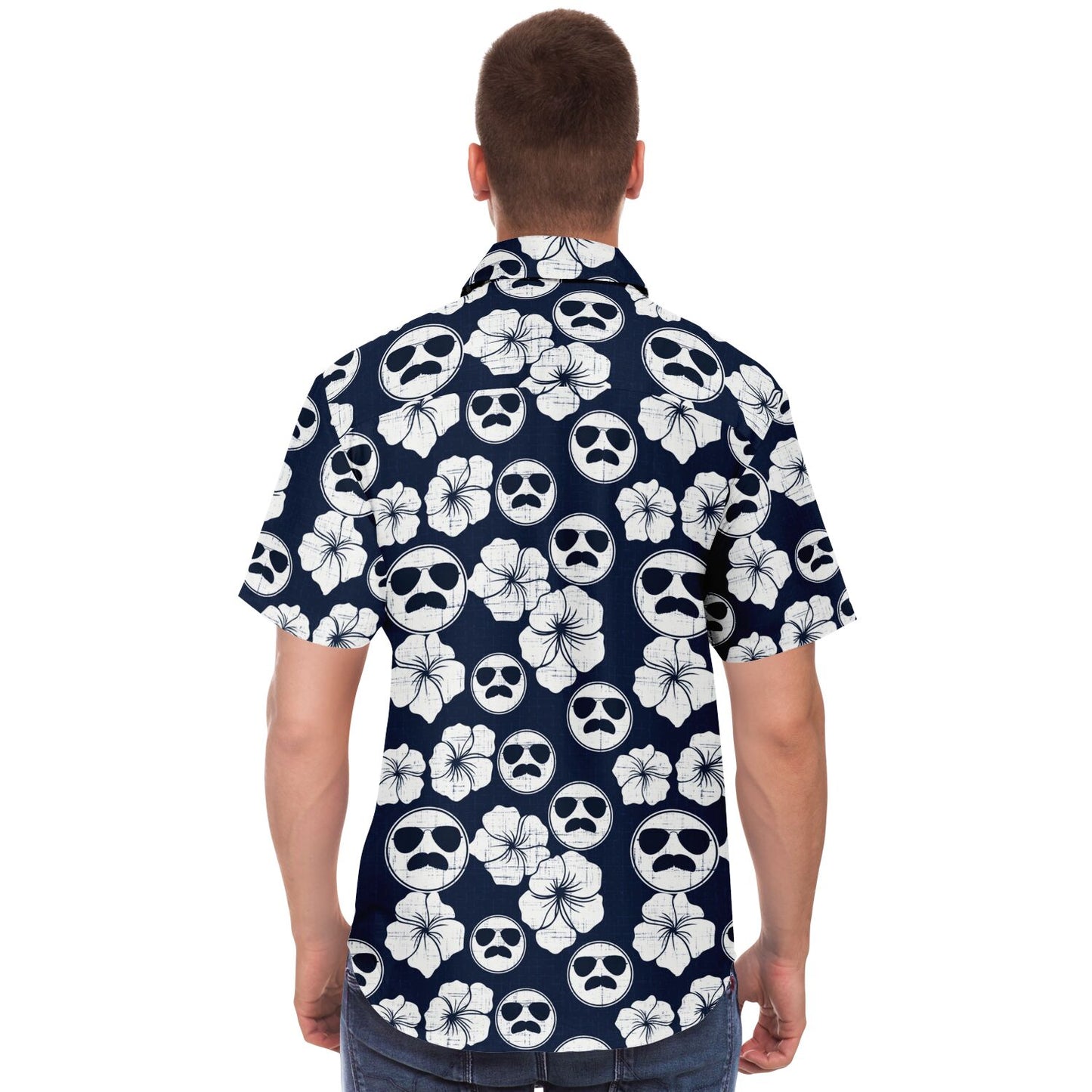 Mustache Aviator Short Sleeve Aloha Button Down Shirt