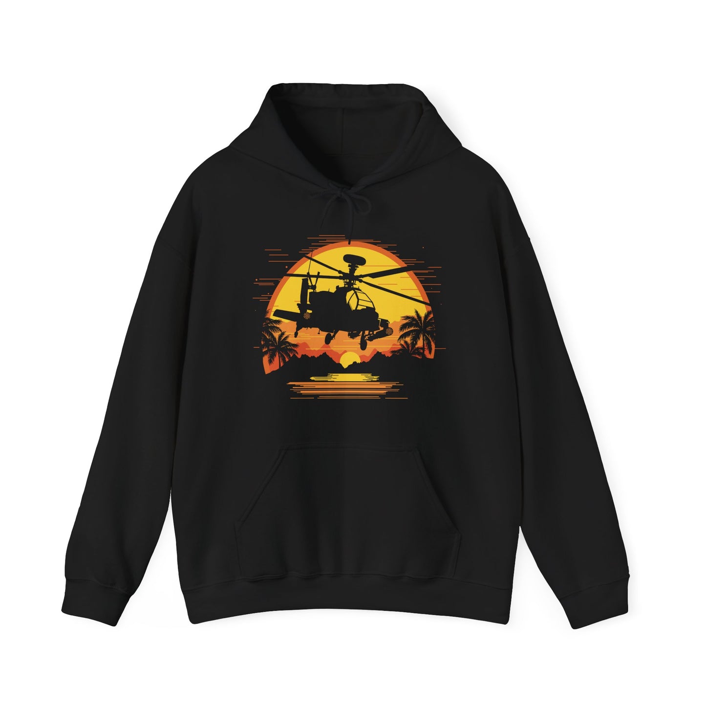 Apache Helicopter Tropical Sunset Heavy Hooded Sweatshirt Hoodie