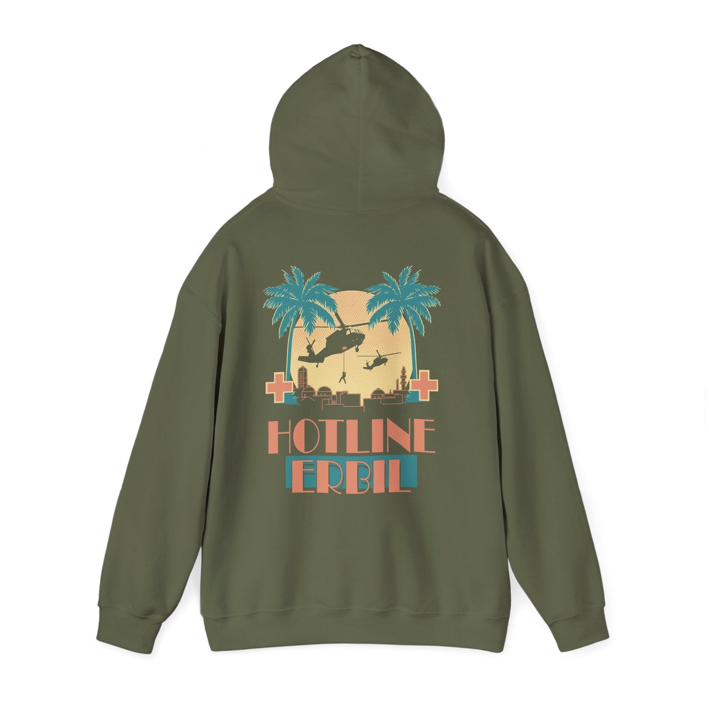 7-158 AVN Hotline Erbil Hoodie — Retro Palm Tree Sunset Sweatshirt
