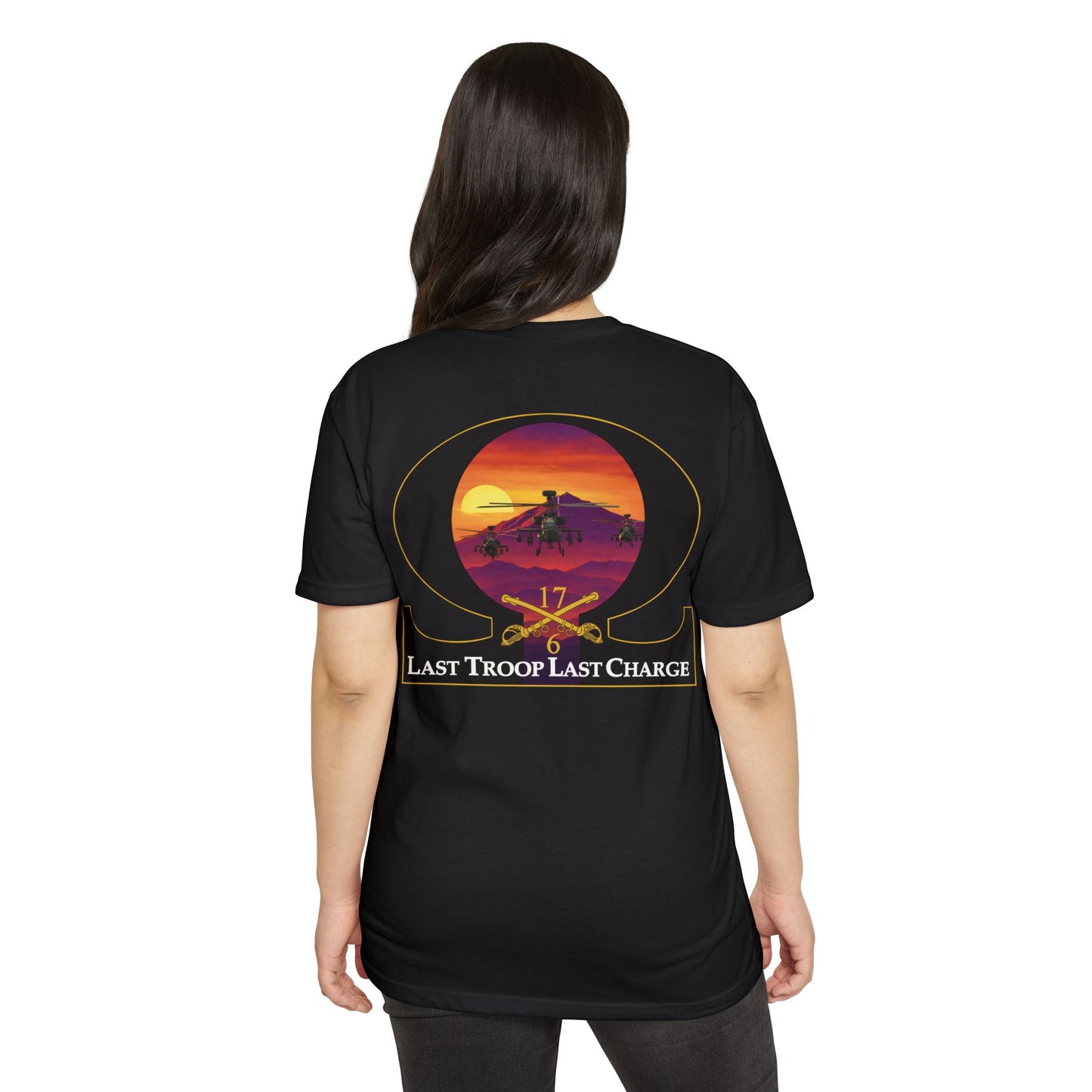 LAST TROOP - LAST CHARGE Sunset **Flag Front** Legacy 6-17 AIR CAV C Troop 60% Cotton 40% Polyester PT CVC Jersey T-Shirt