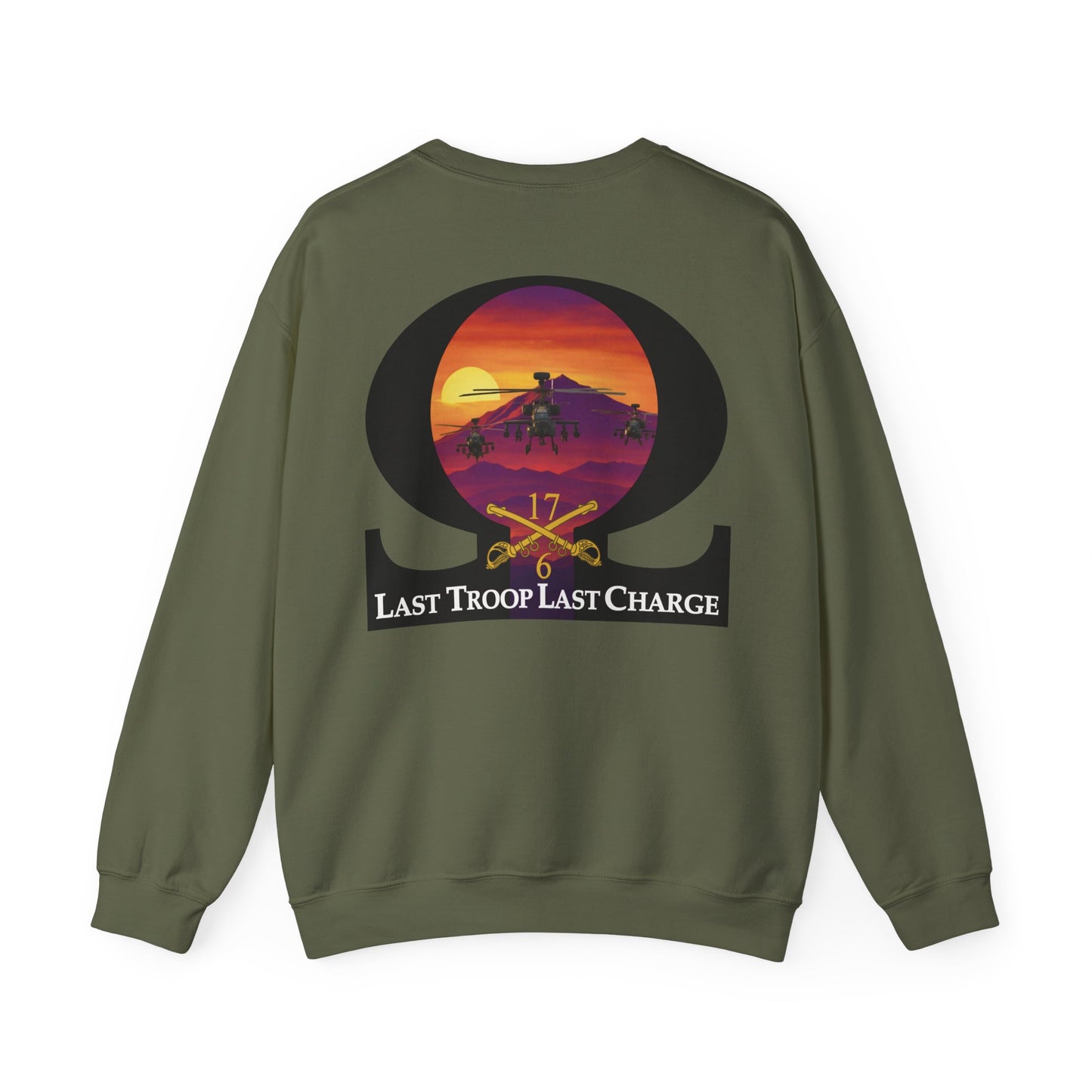 LAST TROOP - LAST CHARGE Sunset **Apache Flag Front** 6-17 AIR CAV Charlie Troop Unisex Heavy Blend Crewneck Sweatshirt