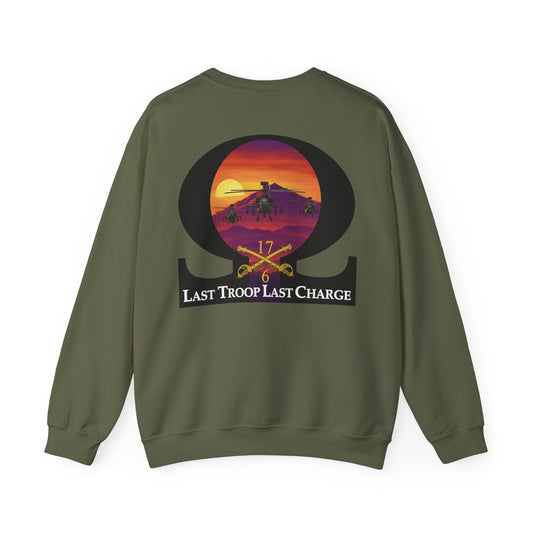 LAST TROOP - LAST CHARGE Sunset **Apache Flag Front** 6-17 AIR CAV Charlie Troop Unisex Heavy Blend Crewneck Sweatshirt