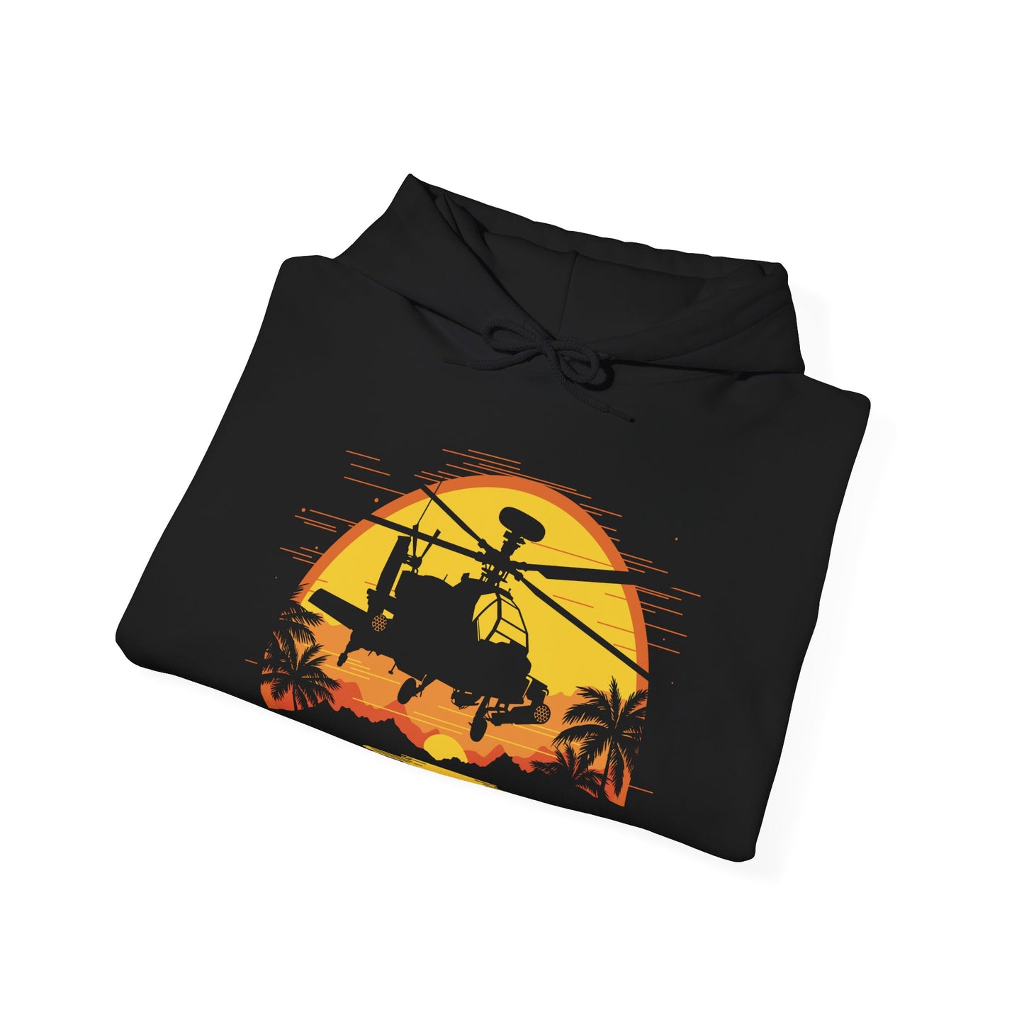 Apache Helicopter Tropical Sunset Heavy Hooded Sweatshirt Hoodie