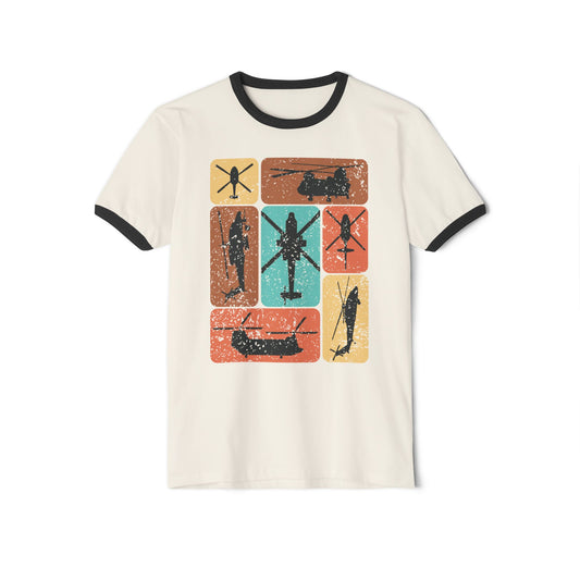 Vintage Helicopter Ringer T-Shirt, Retro Flight Tee