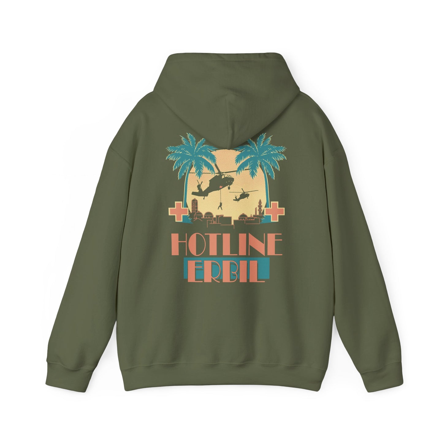 7-158 AVN Hotline Erbil Hoodie — Retro Palm Tree Sunset Sweatshirt