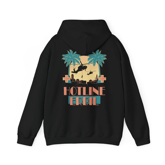 7-158 AVN Hotline Erbil Hoodie — Retro Palm Tree Sunset Sweatshirt