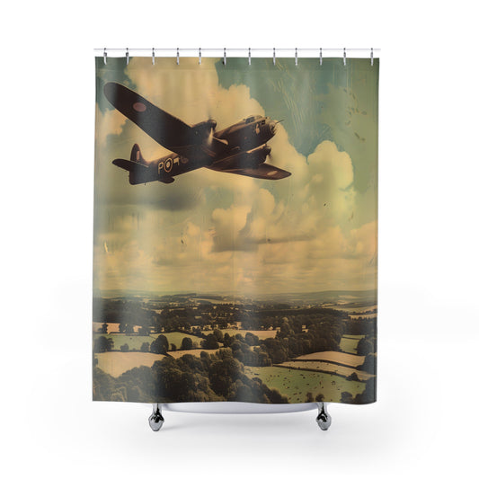 Vintage Airplane Countryside Side Shower Curtains