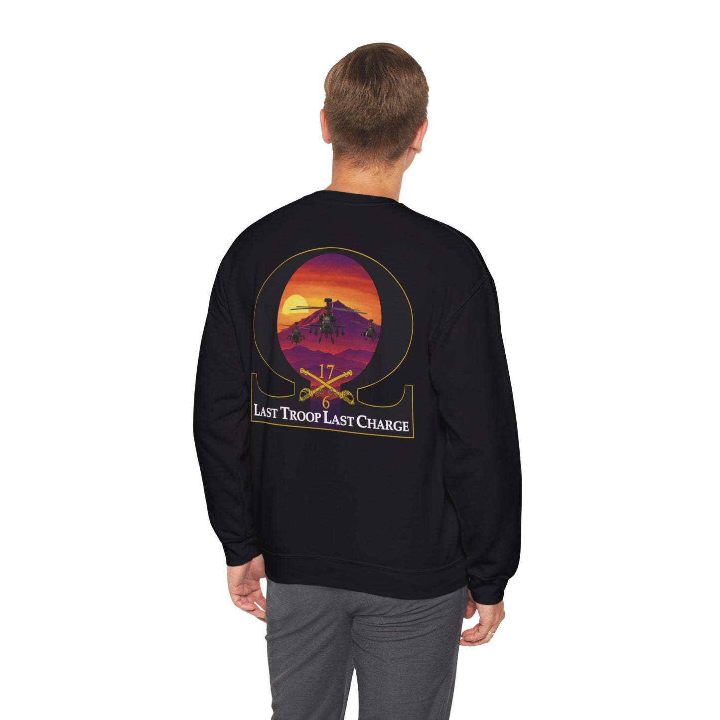 LAST TROOP - LAST CHARGE Sunset **Apache Flag Front** 6-17 AIR CAV Charlie Troop Unisex Heavy Blend Crewneck Sweatshirt