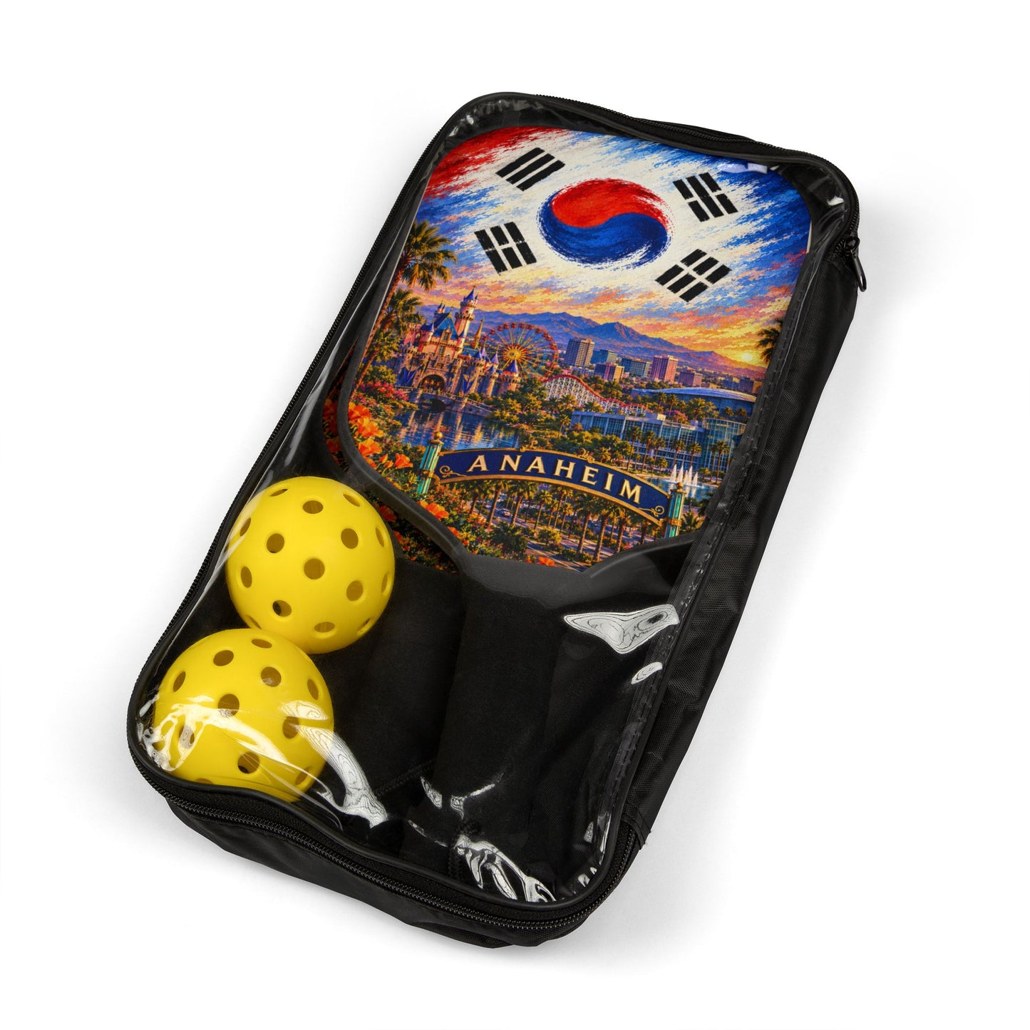 Anaheim Skyline Pickleball Paddle Set with Korean Flag Design – 2-Pack Kit with Balls