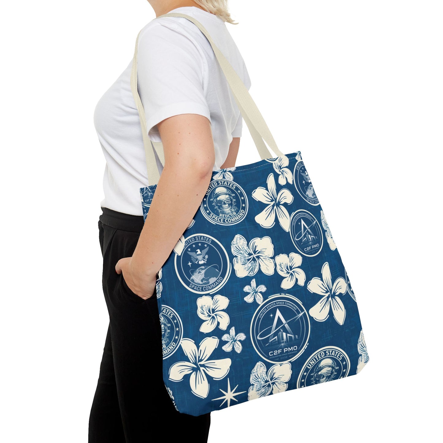Space Command Blue Aloha Print Tote Bag