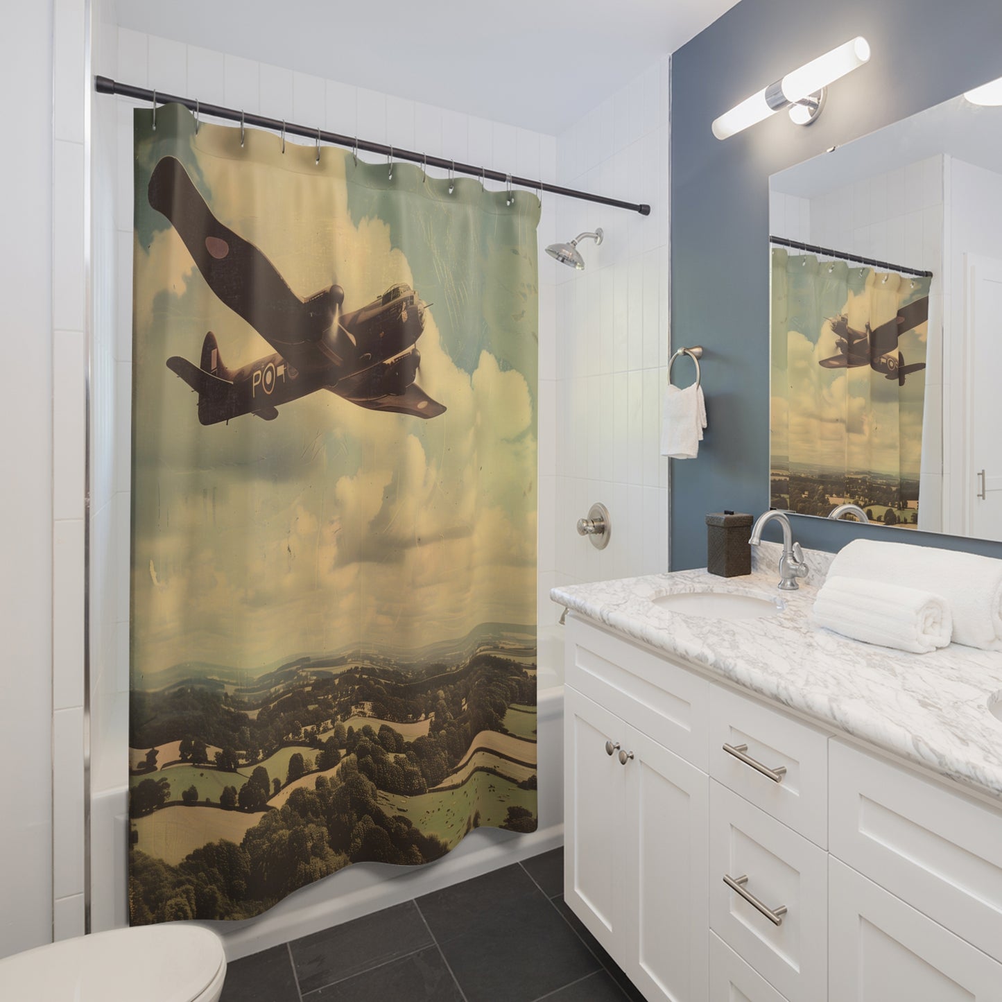 Vintage Airplane Countryside Side Shower Curtains