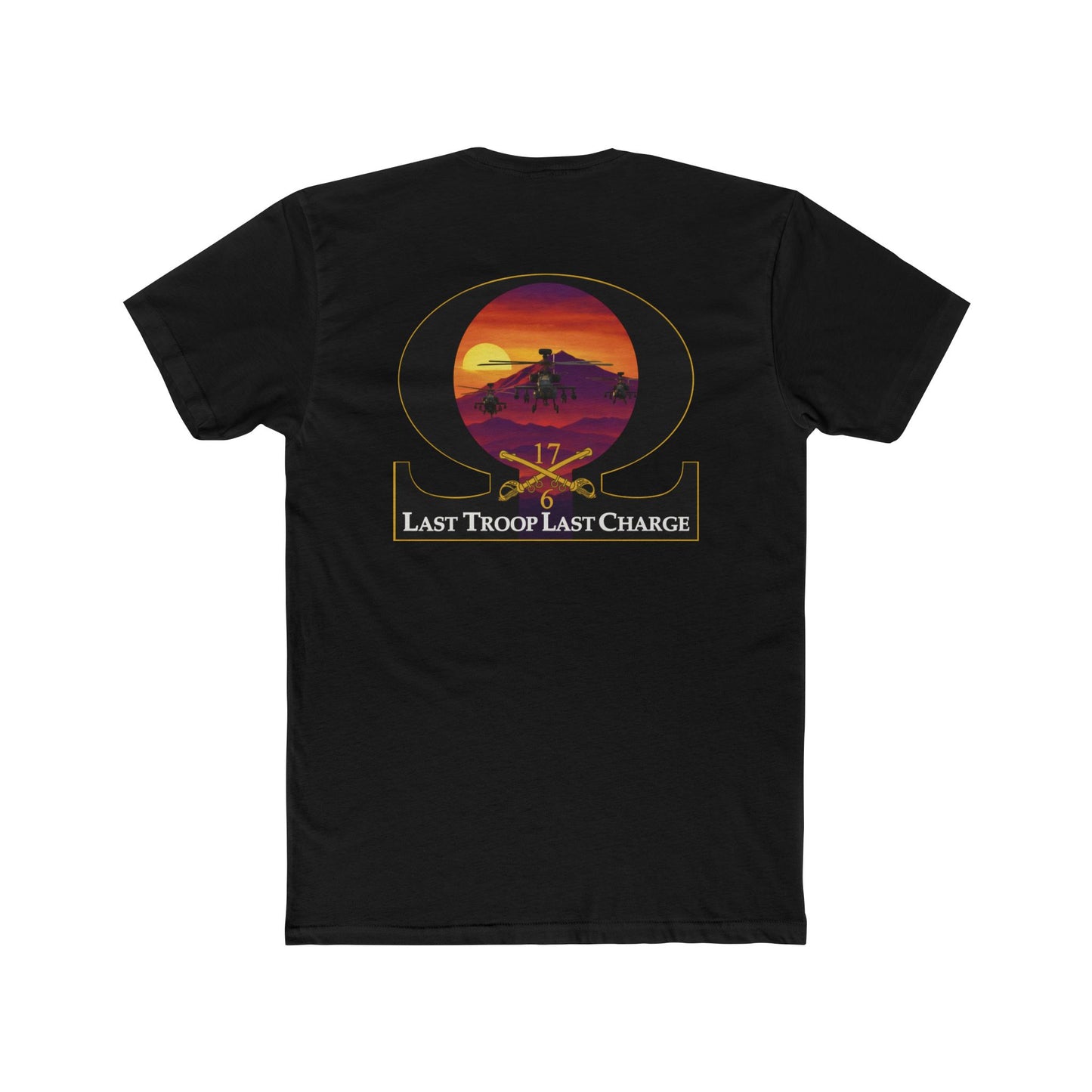 LAST TROOP - LAST CHARGE  **Flag Front** Sunset  6-17 AIR CAV C Troop 100% Cotton Crew Tee