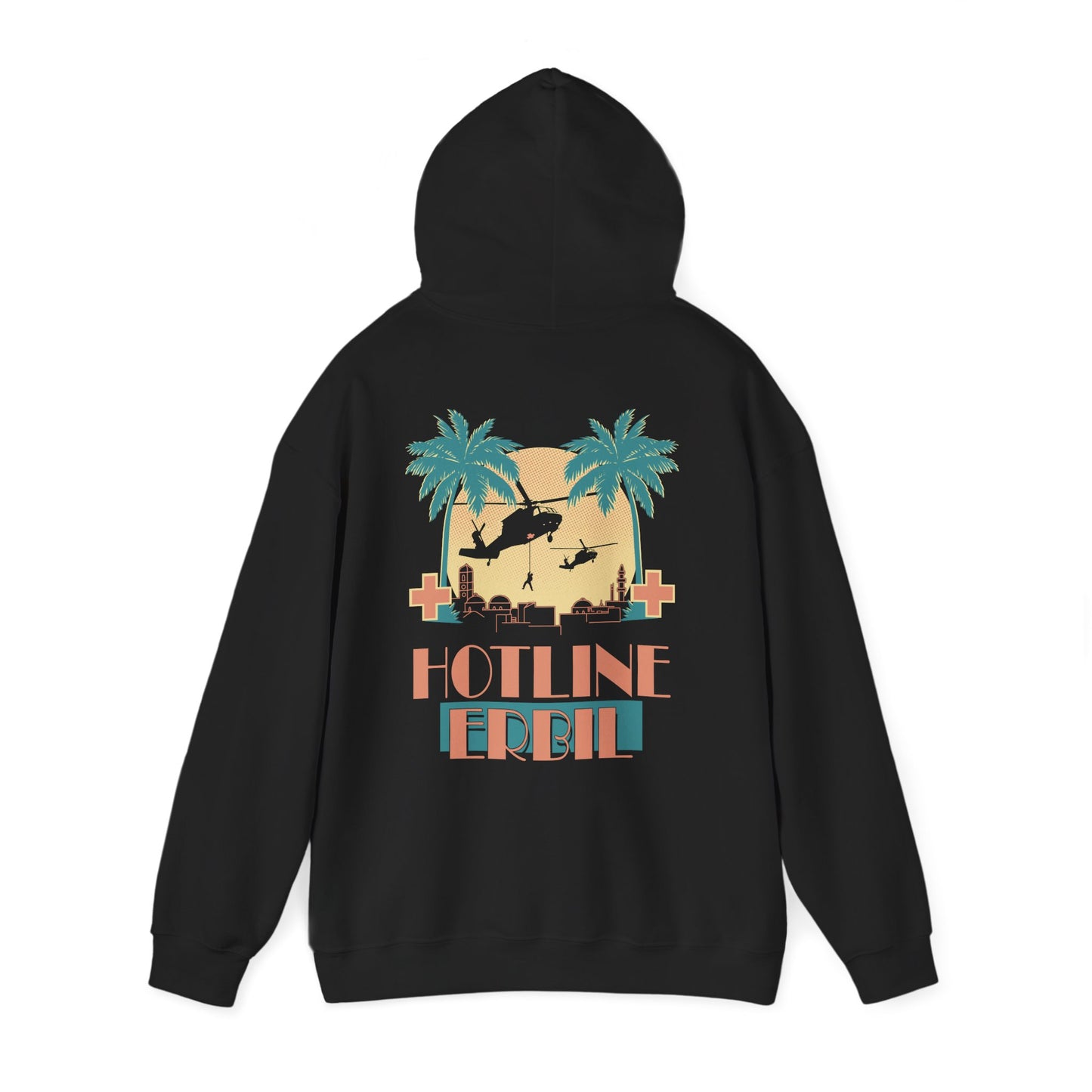 7-158 AVN Hotline Erbil Hoodie — Retro Palm Tree Sunset Sweatshirt