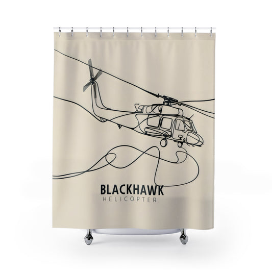 Blackhawk Helicopter Line Art Shower Curtain