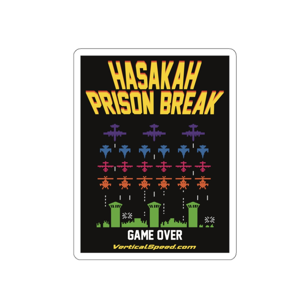 4” Die-Cut Sticker — "Hasakah Prison Break" Retro Arcade Game Design