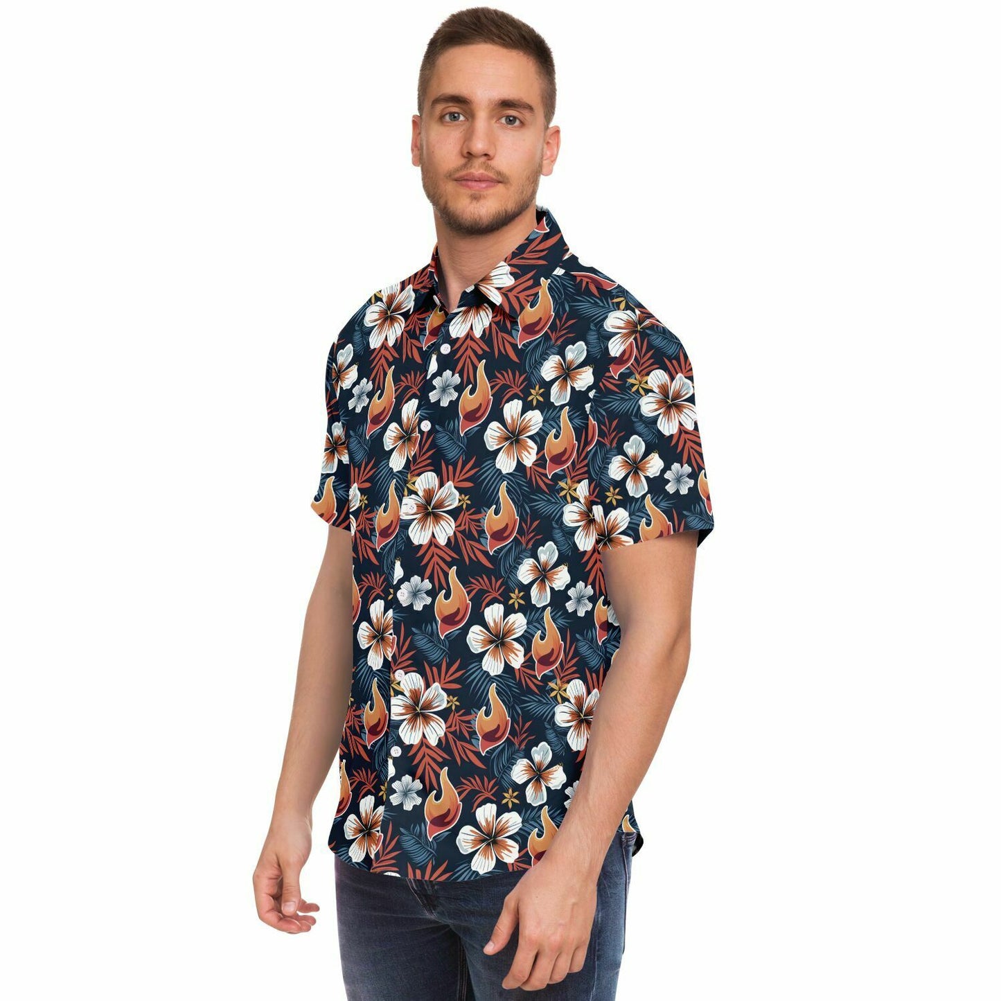 FSY 2024 Orange Hawaiian Short Sleeve Button Down Shirt, Aloha Print, I Am A Disciple Logo, LDS 2024