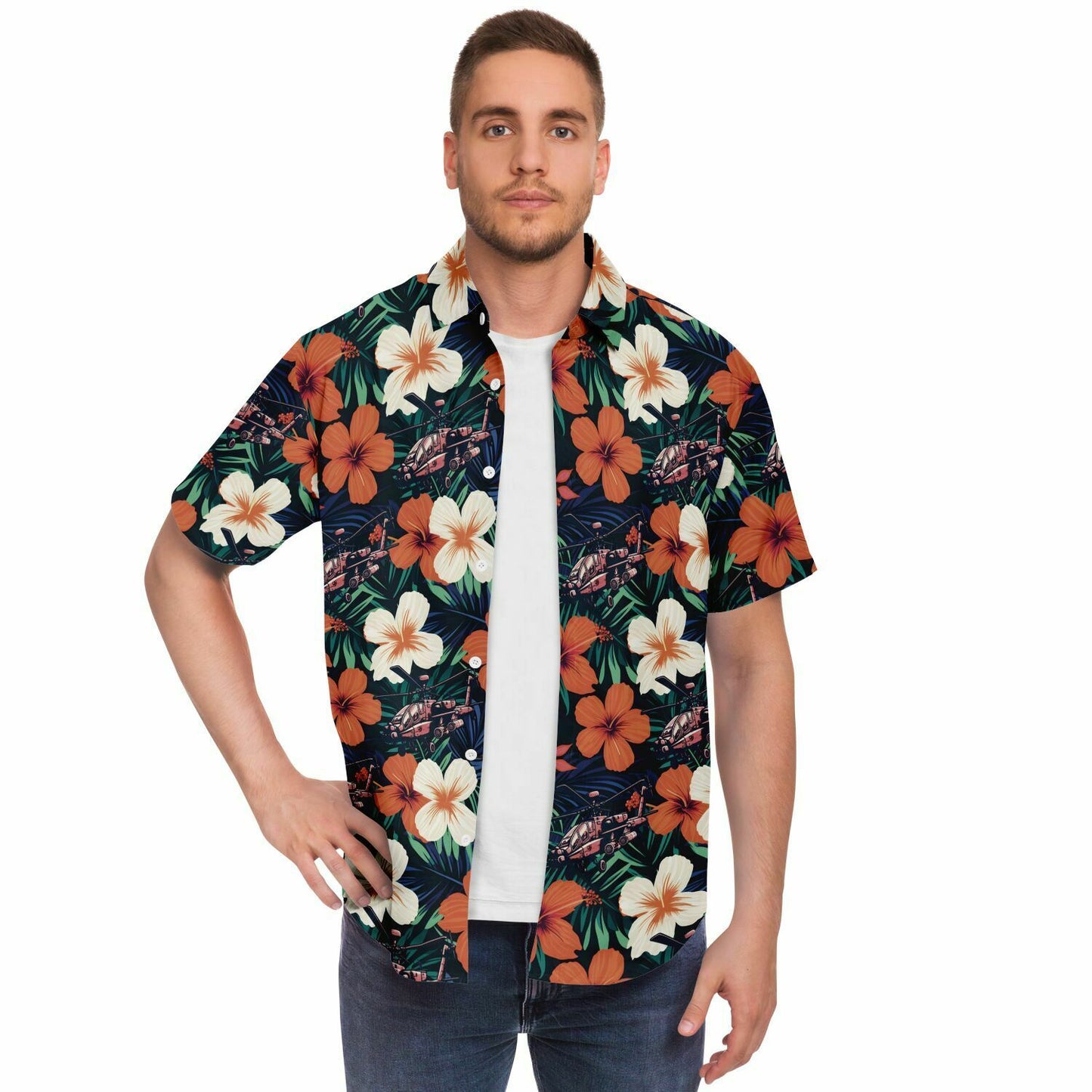 Pink Apache Palms Aloha Shirt Sleeve Button Down Shirt