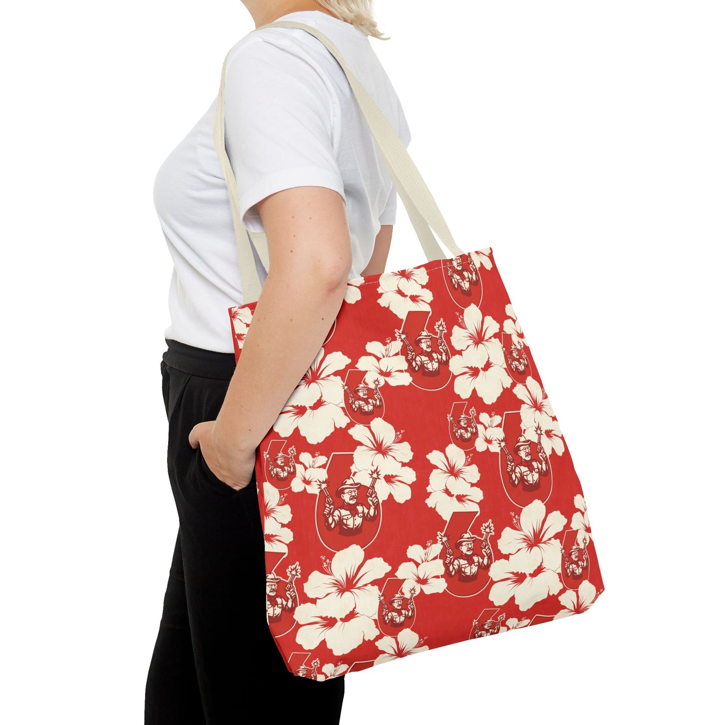 Teddy Roosevelt Red Aloha Print Tote Bag