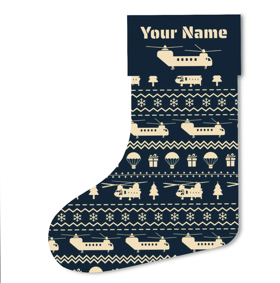 Customizable Chinook  Christmas Helicopter Stocking (Linen)