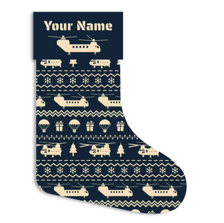 Customizable Chinook  Christmas Helicopter Stocking (Linen)