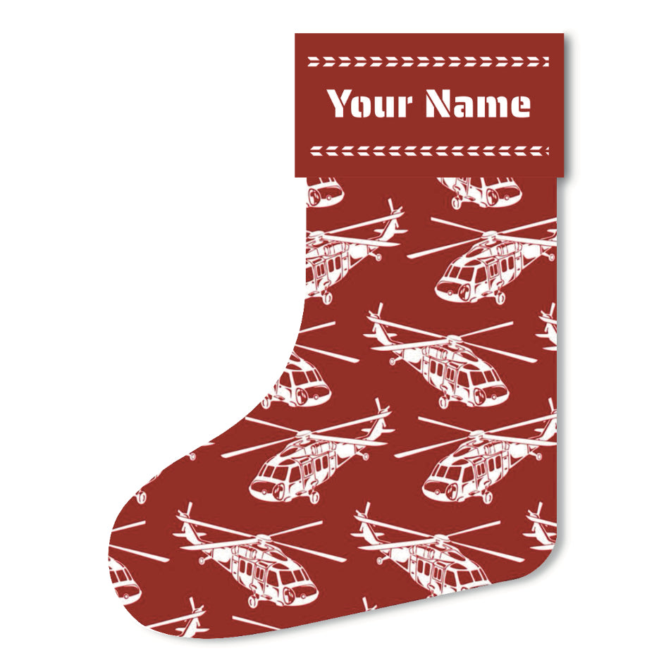 Customizable Red and White Blackhawk Helicopter Christmas Stocking (Linen)