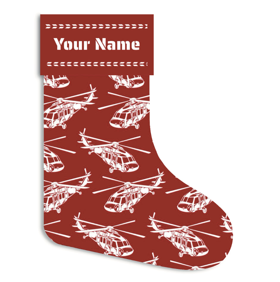 Customizable Red and White Blackhawk Helicopter Christmas Stocking (Linen)