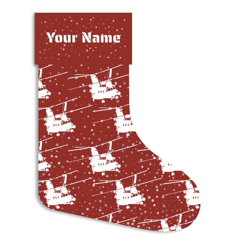 Customizable Chinook Snowfall Helicopter Christmas Stocking (Linen)