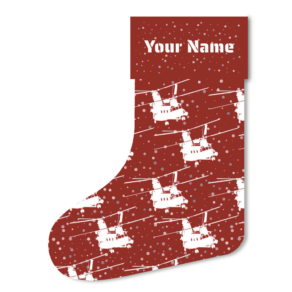 Customizable Chinook Snowfall Helicopter Christmas Stocking (Linen)