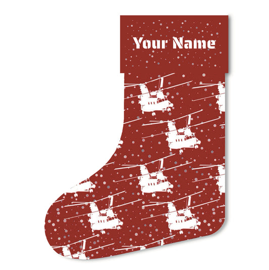 Customizable Chinook Snowfall Helicopter Christmas Stocking (Linen)