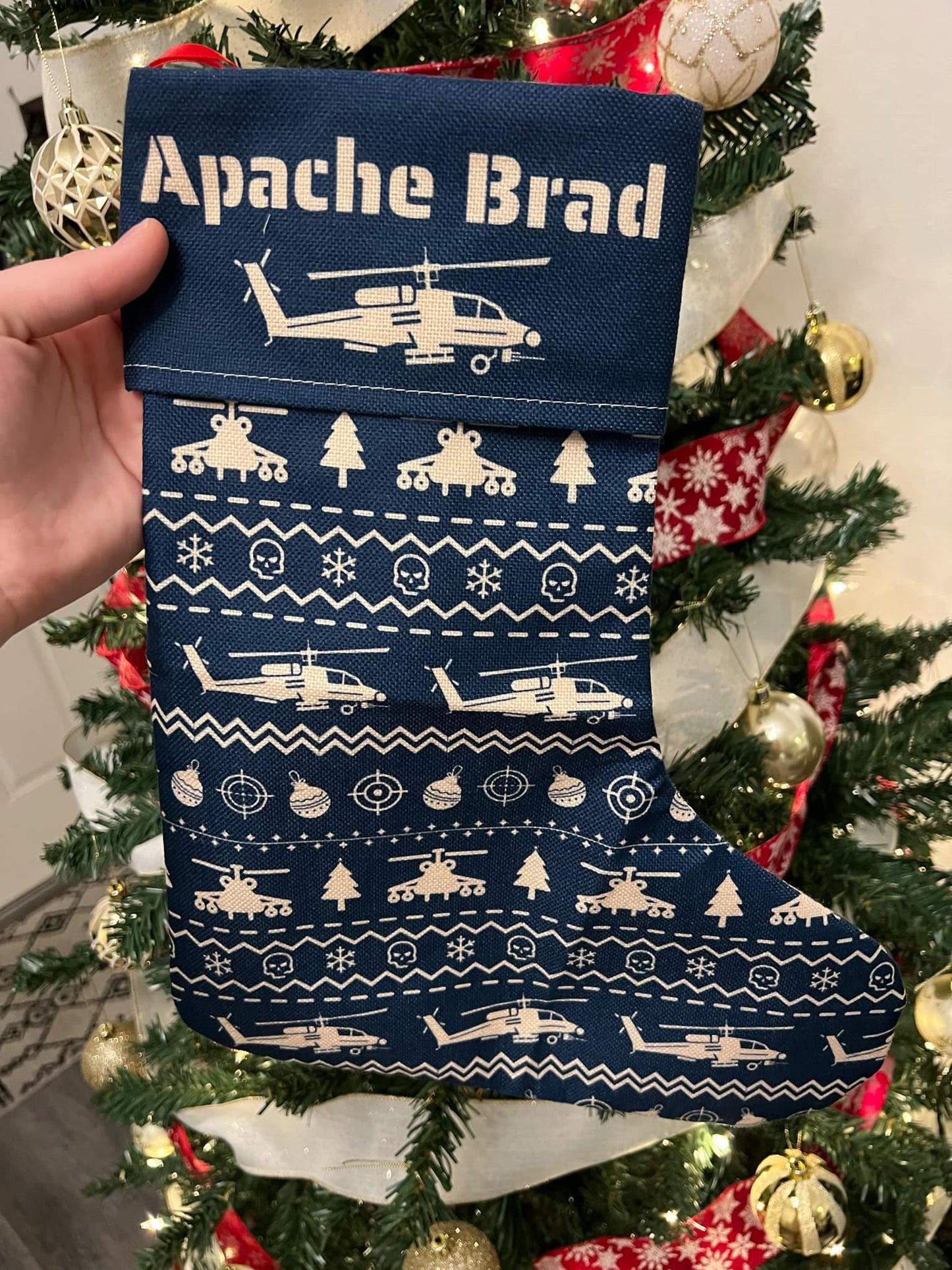 Customizable Chinook  Christmas Helicopter Stocking (Linen)