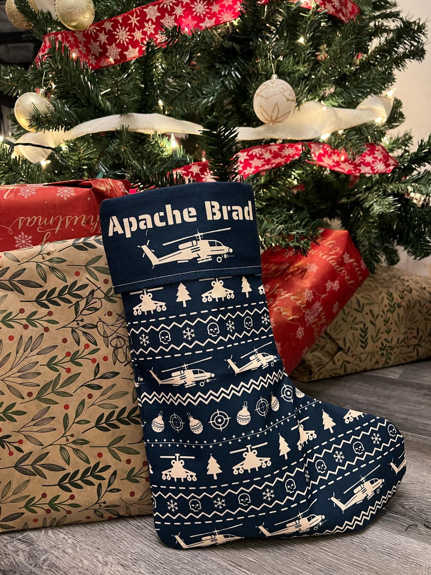 Customizable Apache Assault Helicopter Christmas Stocking (Linen)