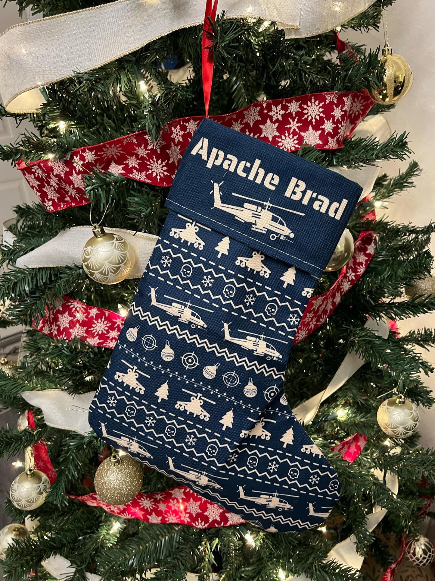 Customizable Apache Assault Helicopter Christmas Stocking (Linen)