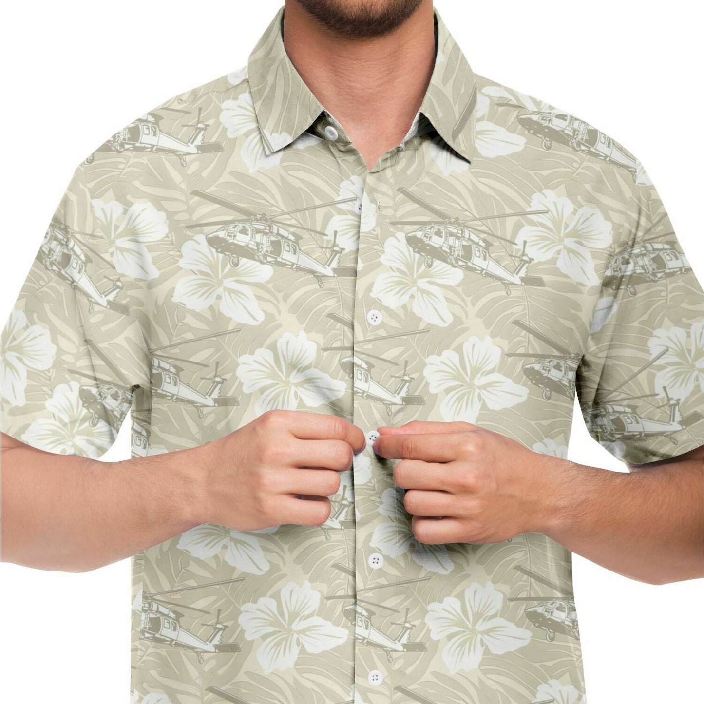 Cream Blackhawk Hawaiian Aloha Short Sleeve Button Down Shirt