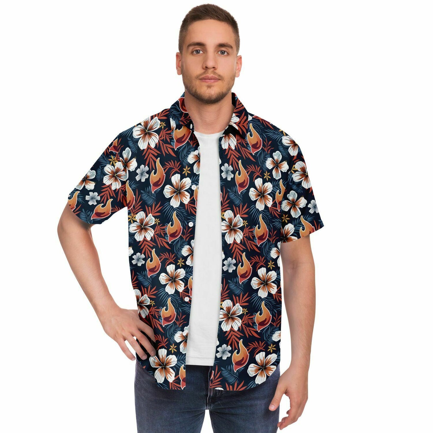 FSY 2024 Orange Hawaiian Short Sleeve Button Down Shirt, Aloha Print, I Am A Disciple Logo, LDS 2024