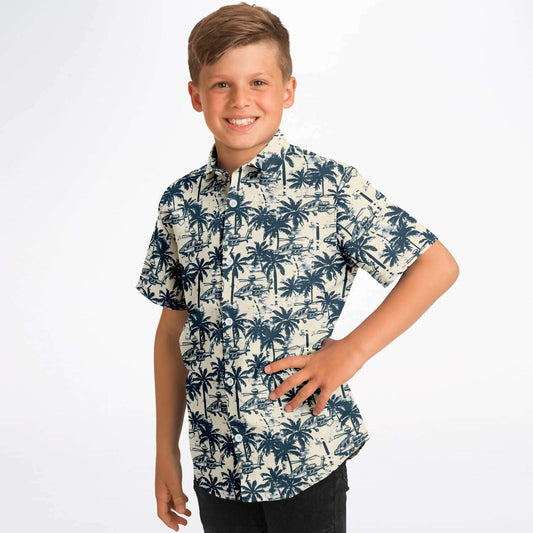 Kids/Youth Aloha Attack Hawaiian Short Sleeve Button Down Shirt with Palm Trees