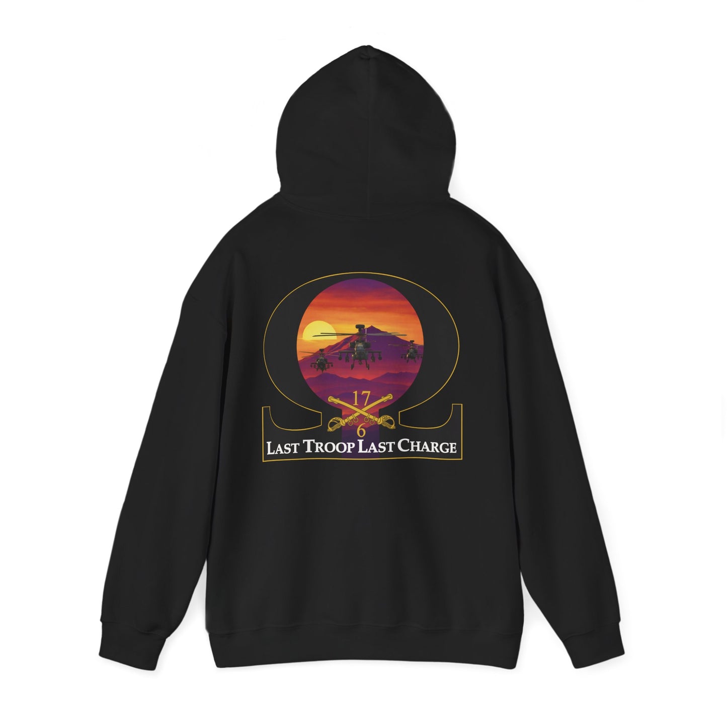 LAST TROOP - LAST CHARGE Sunset **Flag Front** Legacy 6-17 AIR CAV C Troop Unisex Heavy Blend Hooded Sweatshirt