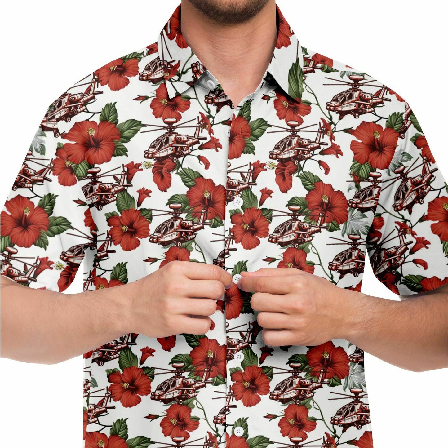 Red Apache Aloha Hawaiian Short Sleeve Button Down Shirt