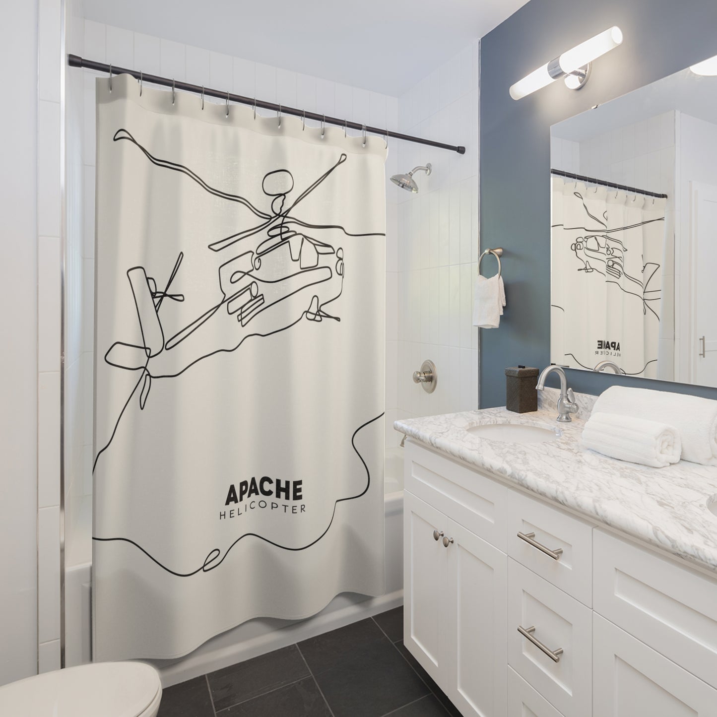 Apache Helicopter Line Drawing Shower Curtain