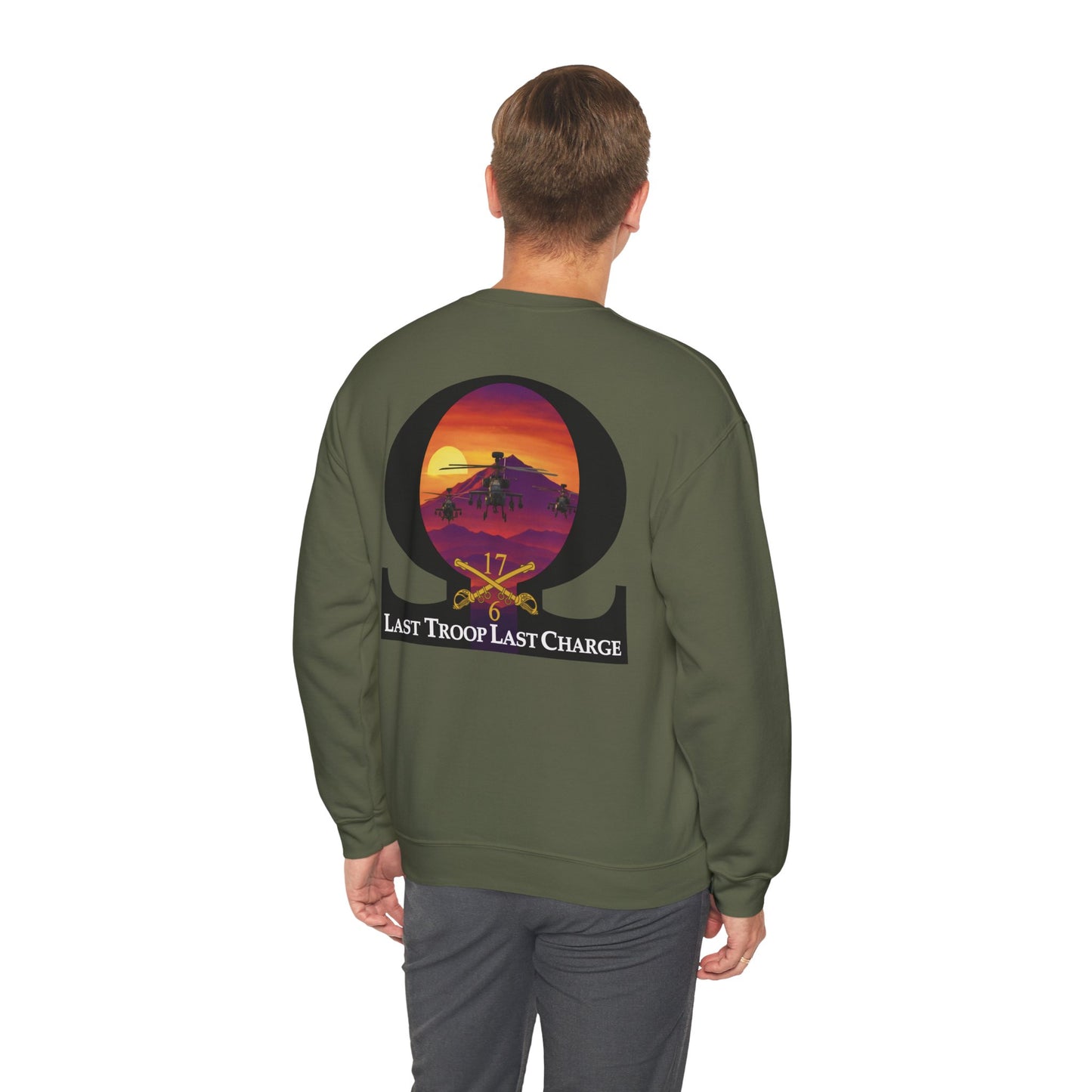 LAST TROOP - LAST CHARGE Sunset **Flag Front** 6-17 AIR CAV Charlie Troop Unisex Heavy Blend Crewneck Sweatshirt