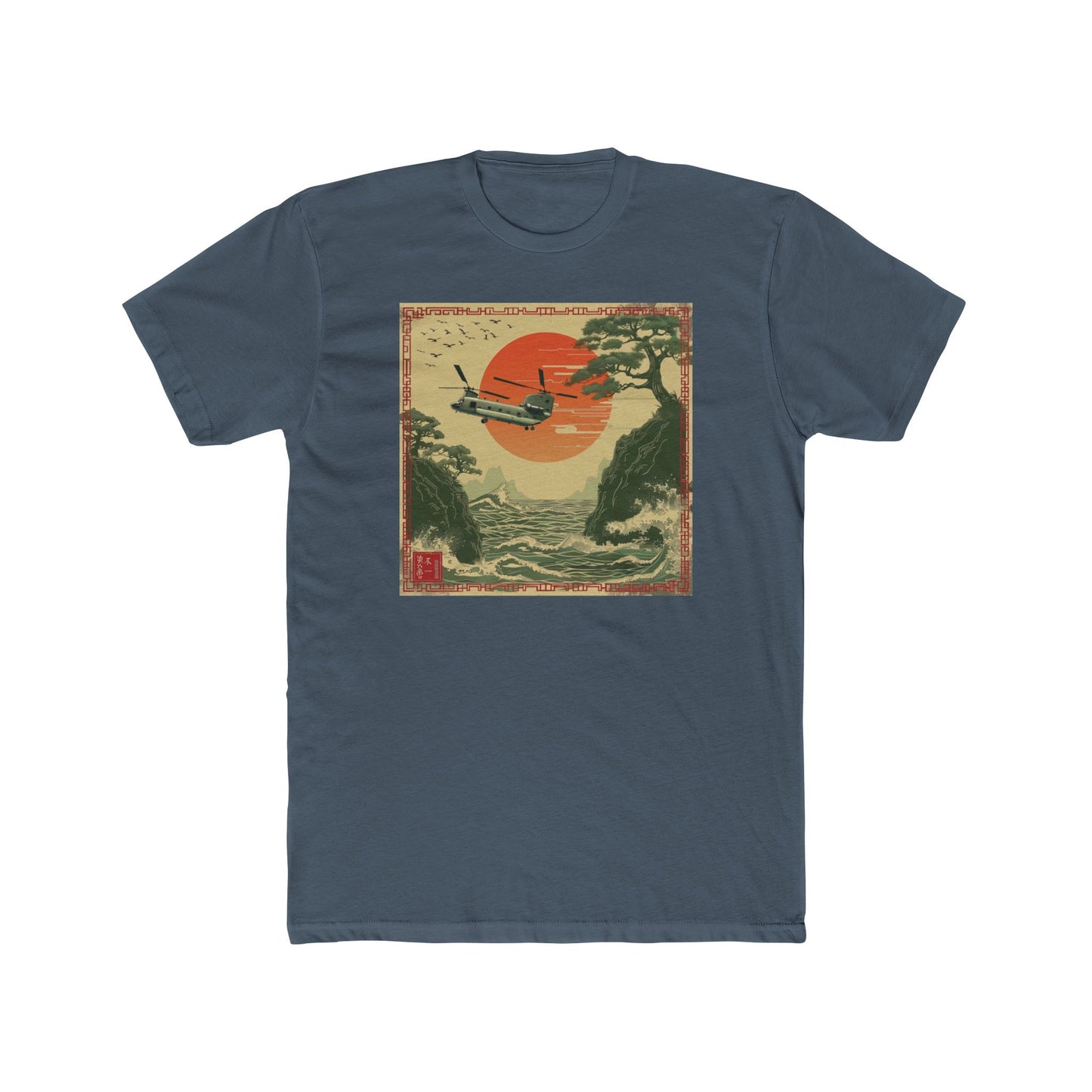 Chinook Over Waves 100% Cotton Crew Tee