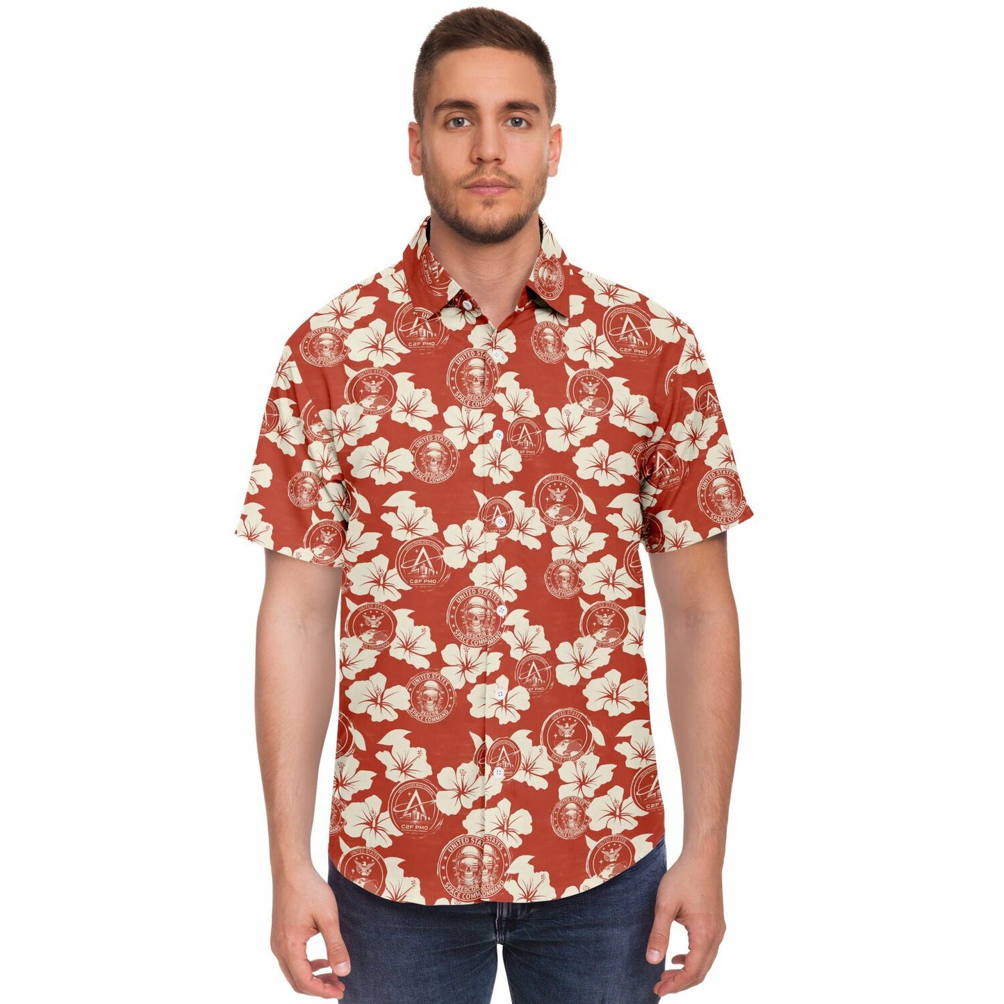 Space Command Red Aloha Short Sleeve Button Down Shirt