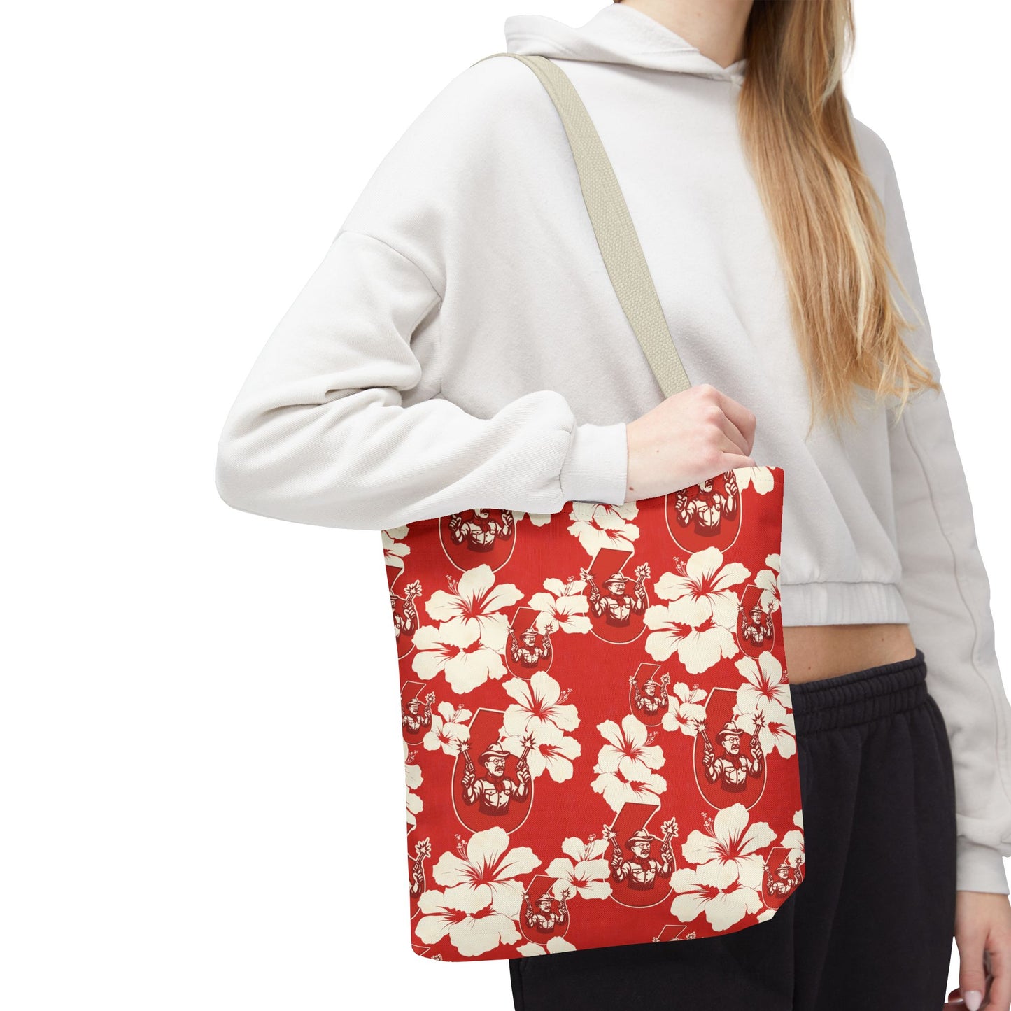 Teddy Roosevelt Red Aloha Print Tote Bag