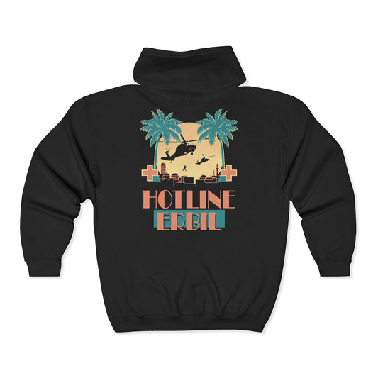 7-158 AVN Hotline Erbil Full Zip Hoodie — Retro Palm Beach Sunset