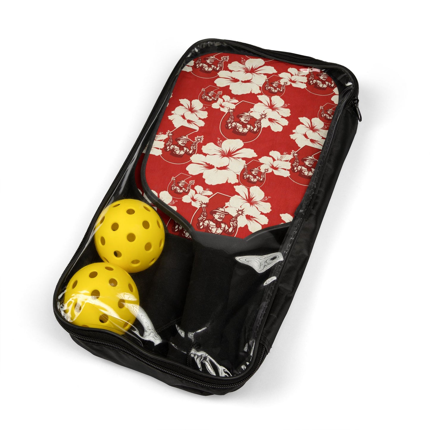Teddy Roosevelt Red Hawaiian Aloha Floral Pickleball Kit (2 Paddles + 2 Balls)