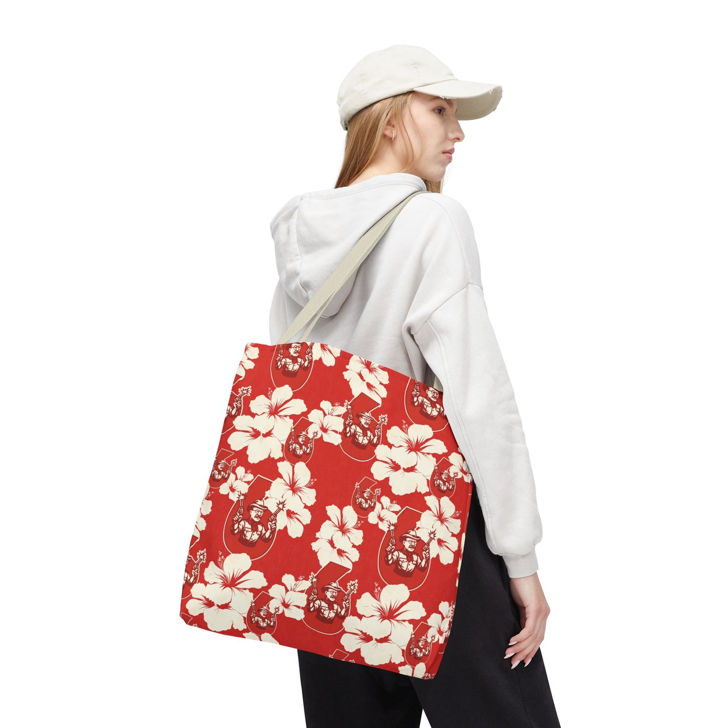 Teddy Roosevelt Red Aloha Print Tote Bag